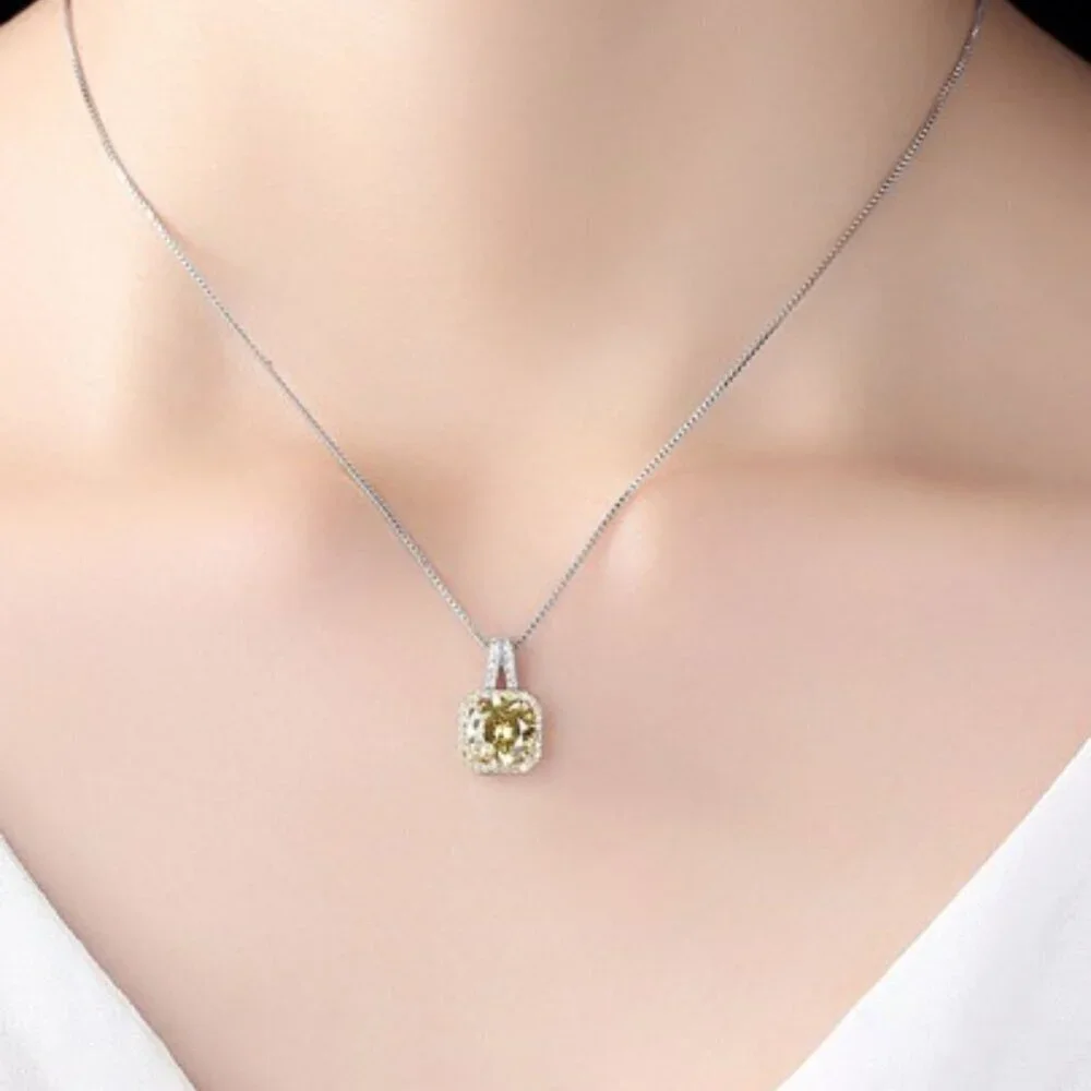 Sterling Silver 925 Citrine Halo Pendant Necklace